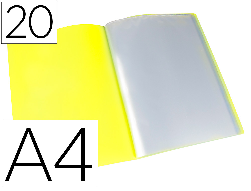 Carpeta con 20 fundas Liderpapel A4 polipropileno amarillo flúor